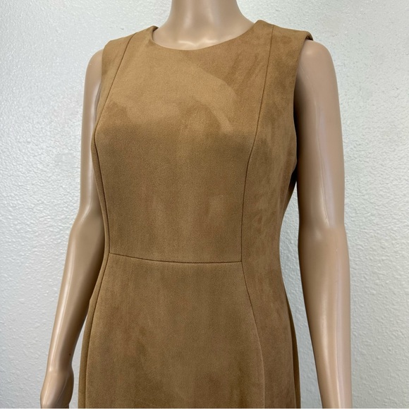 CALVIN KLEIN Faux Suede Sheath Dress Coffee Latte Sz8 Corpcore business casual - Picture 4 of 11